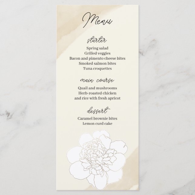 White Peonies Blossoms Wedding Menu (Front)