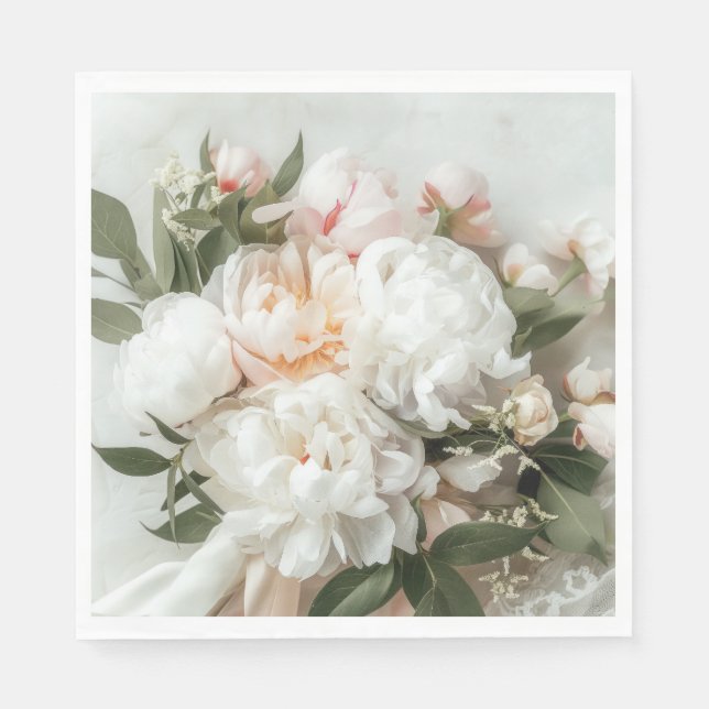 White peonies bouquet with lace napkin (Front)