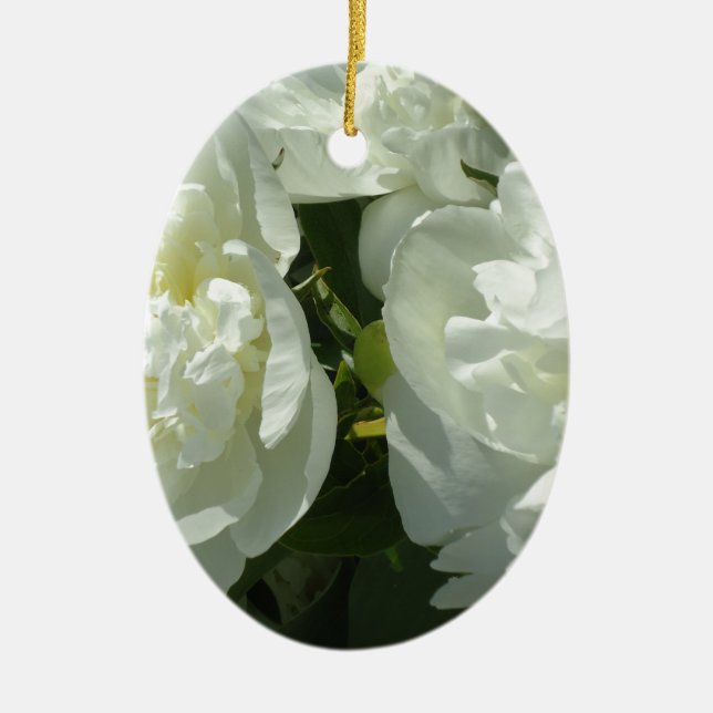 White Peonies Ceramic Tree Decoration (Front)