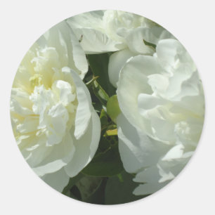 White Peonies Classic Round Sticker