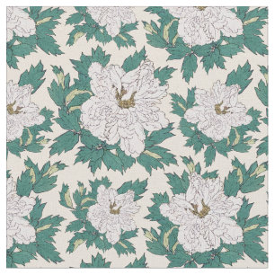 White Peonies Fabric