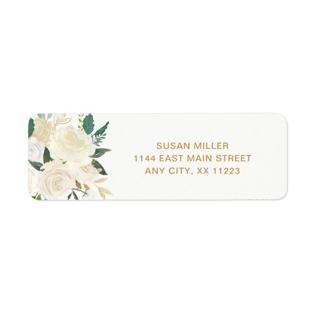 White Peonies Floral wedding return address (Front)
