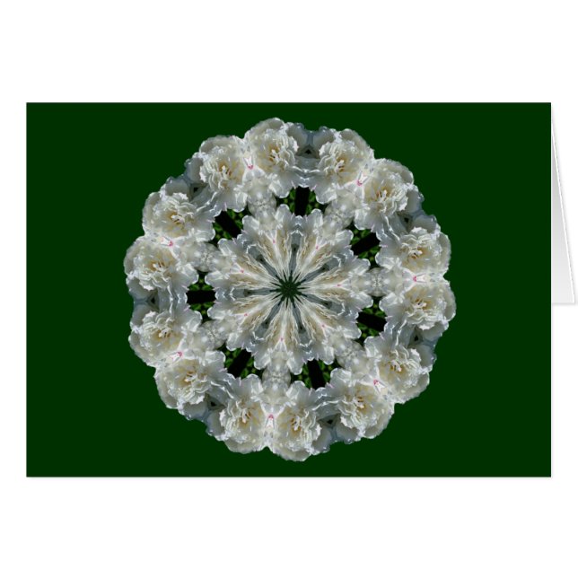 White Peonies Flower Kaleidoscope Blank Note Card (Front Horizontal)