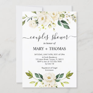 White Peonies Foliage Couples Shower Invitation