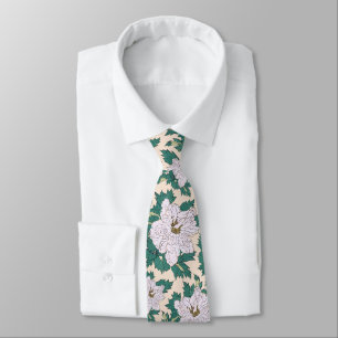 White Peonies & Green Leaves Tie