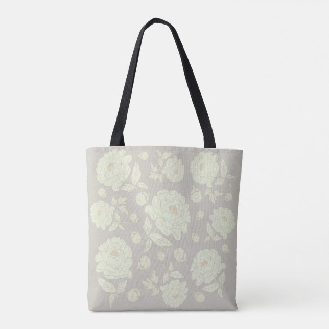 White Peonies Grey Background Tote Bag (Back)