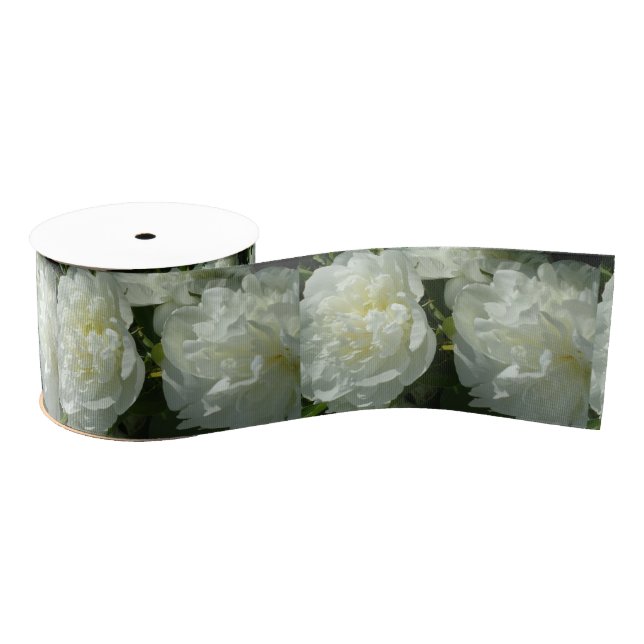 White Peonies Grosgrain Ribbon (Spool)