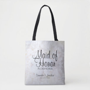 White Peonies & Hearts Wedding Maid of Honor Tote Bag