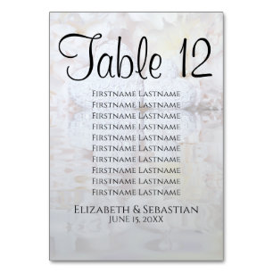 White Peonies & Hearts Wedding Seating Chart Table Number