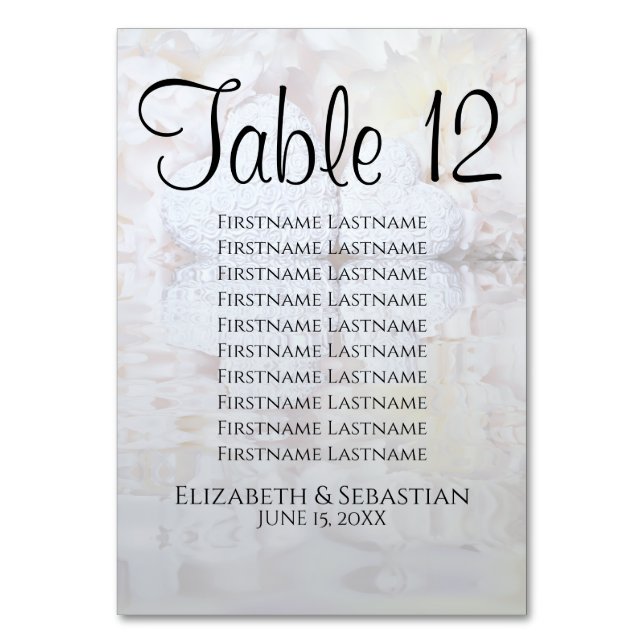 White Peonies & Hearts Wedding Seating Chart Table Number (Back)