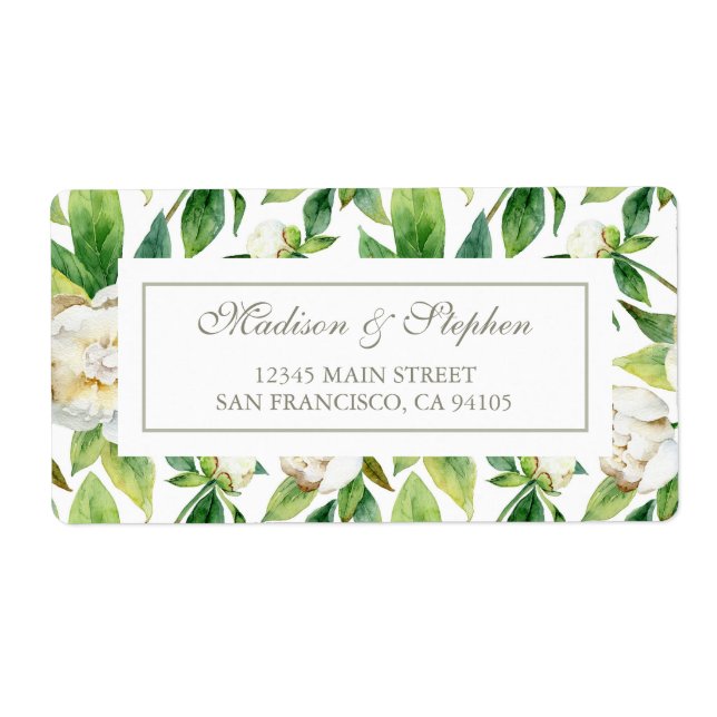 White Peonies & Leaf Watercolor -  Wedding (Front)