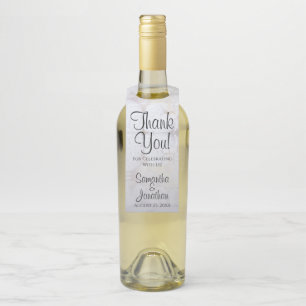White Peonies Modern Script Wedding Thank You Bottle Tag