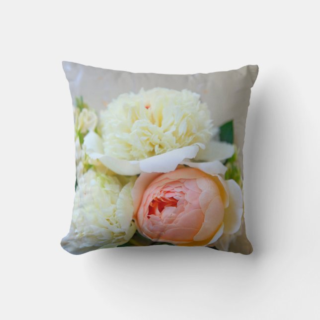White peonies, pink rose cushion (Front)