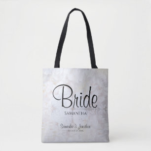 White Peonies & Reflecting Hearts Wedding Bride Tote Bag