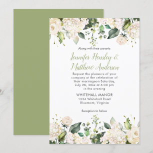 White Peonies Roses Greenery Wedding Invitation