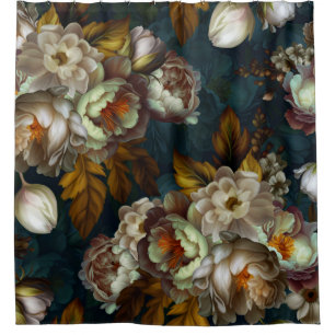 White Peonies Vintage Midnight Goth Garden Shower Curtain