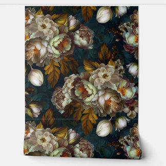 White Peonies Vintage Midnight Goth Garden Wallpaper