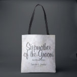 White Peonies Wedding Stepmother of the Groom Tote Bag<br><div class="desc">This beautiful tote bag is perfect for thanking the stepmother of the Groom. It features modern script lettering over a background of reflecting white peony flowers and hearts. The text is fully customisable and reads: stepmother of the Groom, with a place for her name, the couple's names and wedding date....</div>
