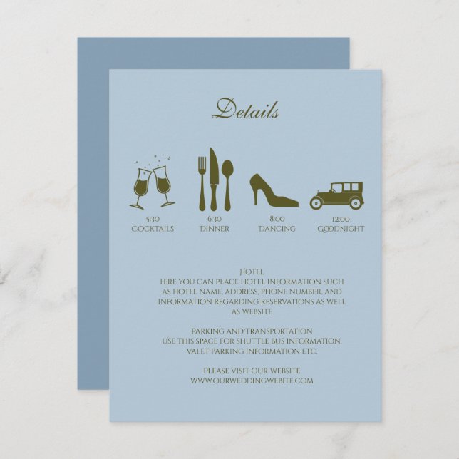 White Peonies with Baby Blue DETAILS Invitation (Front/Back)