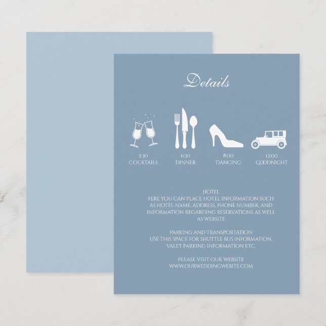 White Peonies with Baby Blue DETAILS Invitation (Front/Back)