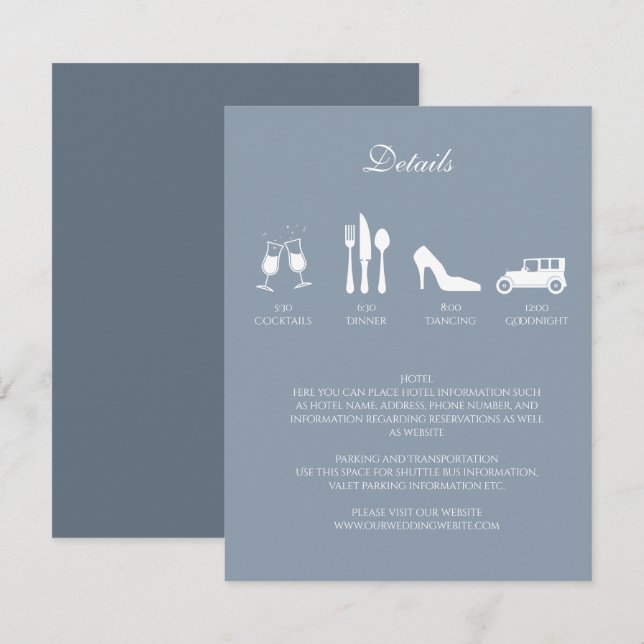 White Peonies with Dusty Blue DETAILS Invitation (Front/Back)