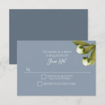 White Peonies with Dusty Blue Wedding RSVP