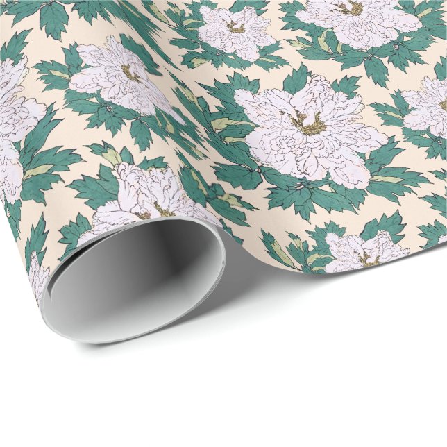 White Peonies Wrapping Paper (Roll Corner)