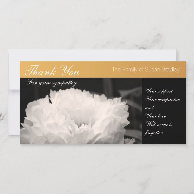 White Peony 1 Sympathy Thank You Photo Card (Front)