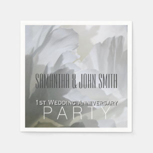 White Peony 1st Wedding Aniversary Paper Napkins 1