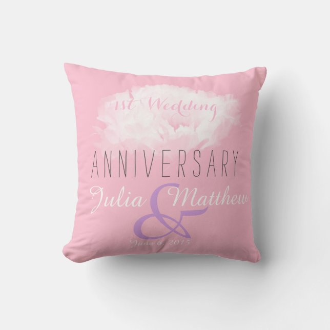 White Peony 1st Wedding Anniversary custom Pillow (Front)