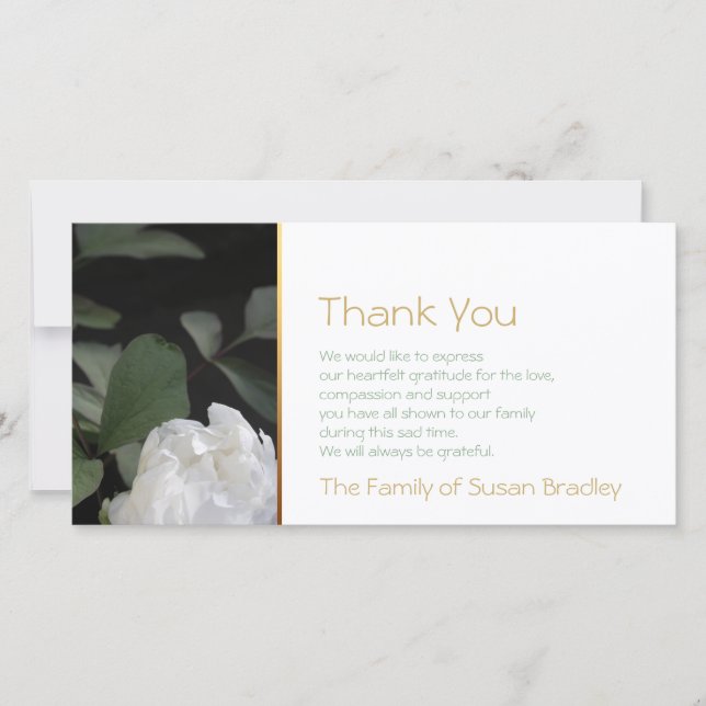 White Peony 2 Memorial Sympathy Thank You (Front)
