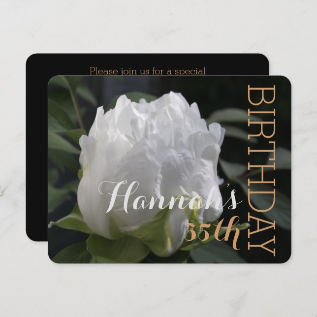 White Peony 35th Birthday Party Invitation (Front/Back)