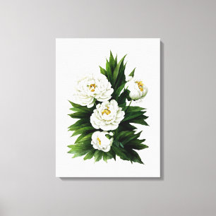 White peony botanical watercolor canvas art