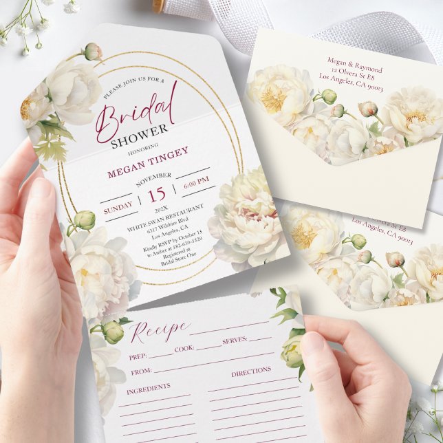 White Peony Bridal Shower Recipe All In One Invitation (Creator Uploaded)