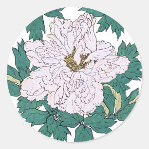 White Peony Classic Round Sticker
