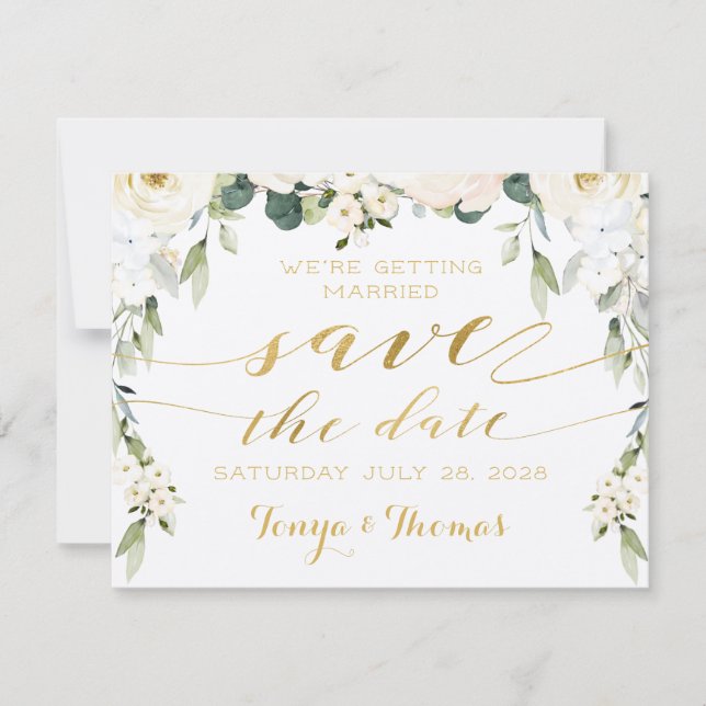 White Peony Epiphany Save The Date Envelope Invitation (Front)