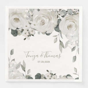 White Peony Epiphany Silver Wedding Dinner Napkins