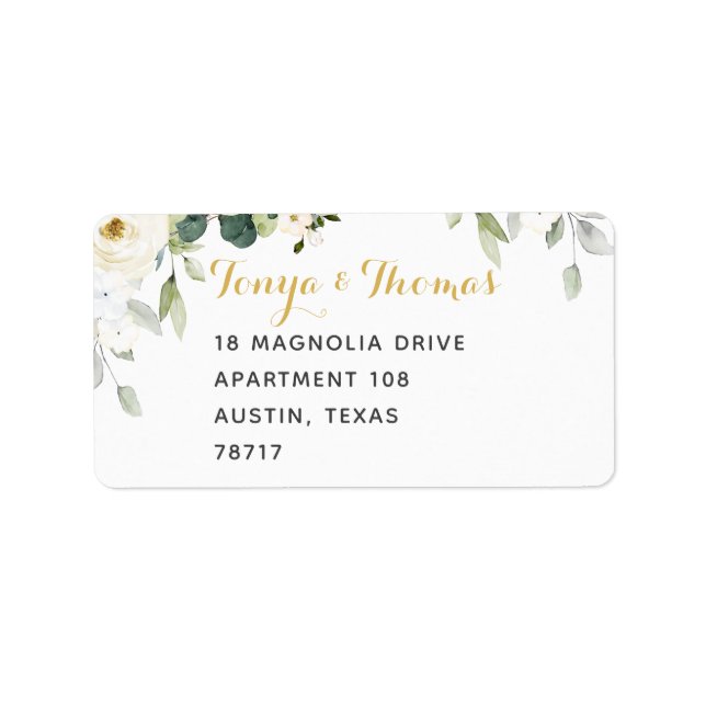 White Peony Epiphany Wedding Mailing Label (Front)