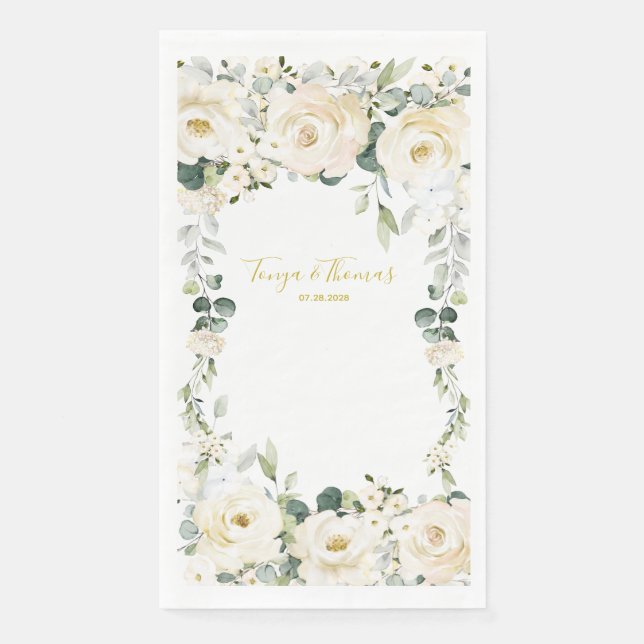 White Peony Epiphany Wedding Napkin (Front)
