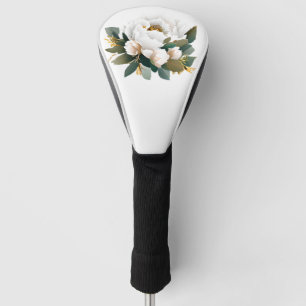 White Peony Eucalyptus Gold Flower Golf Head Cover