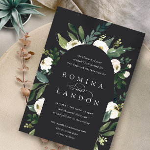 White Peony Floral Arch Wedding Invitation