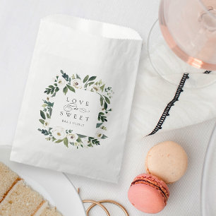 White Peony Floral Frame "Love is Sweet" Wedding Favour Bags