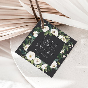 White Peony   Floral Frame "Love is Sweet" Wedding Favour Tags