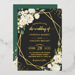 White Peony Floral Gold Geometric Wedding
