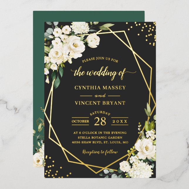 White Peony Floral Gold Geometric Wedding (Front/Back)