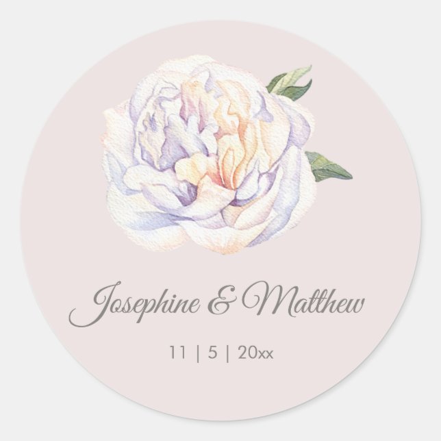 White Peony Floral Mauve Wedding Stickers (Front)