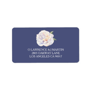 White Peony Floral Watercolor Blue Label