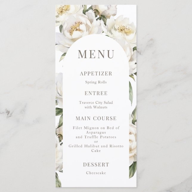 White Peony Floral Wedding Arch Menu (Front)