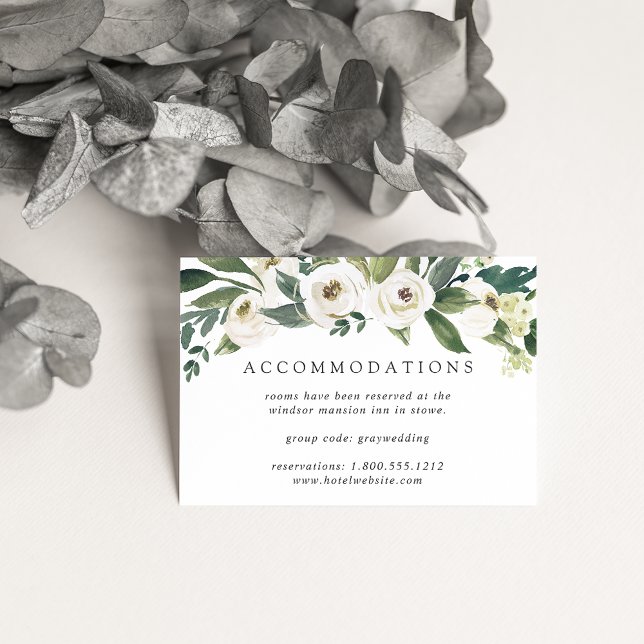 White Peony | Floral Wedding Hotel Accommodations Enclosure Card (Creator Uploaded)