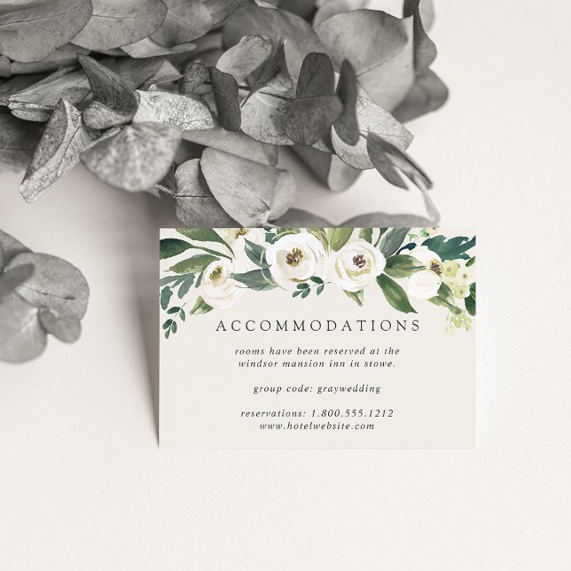 White Peony | Floral Wedding Hotel Accommodations Enclosure Card (Creator Uploaded)